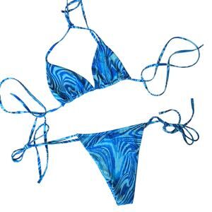 Frankies Bikinis Tia Triangle String Bikini Set Top XL Bottom M Electric Blue